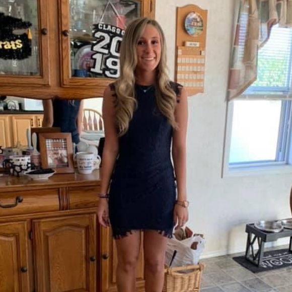 Navy Blue Lace Dress - Picture 3 of 5